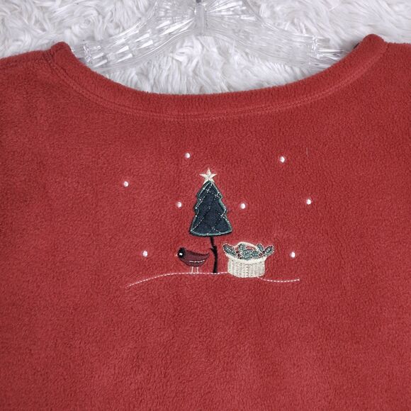 W 2X Brick Red Fleece Christmas Cardigan Embroidered Snowmen Snowflake Buttons - Picture 8 of 8